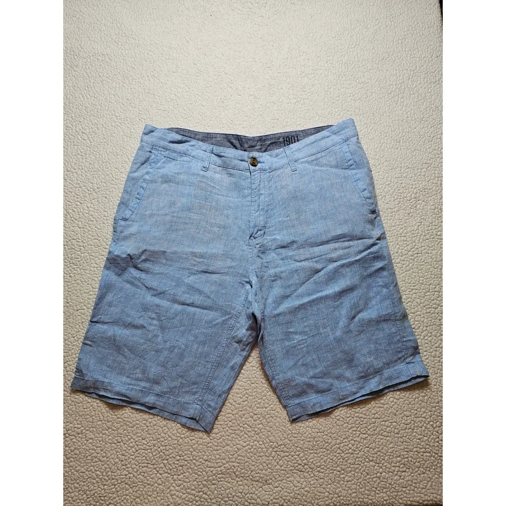 1901 Mens Slim Fit 100% Linen Shorts Light Blue 36 R Summer Chino